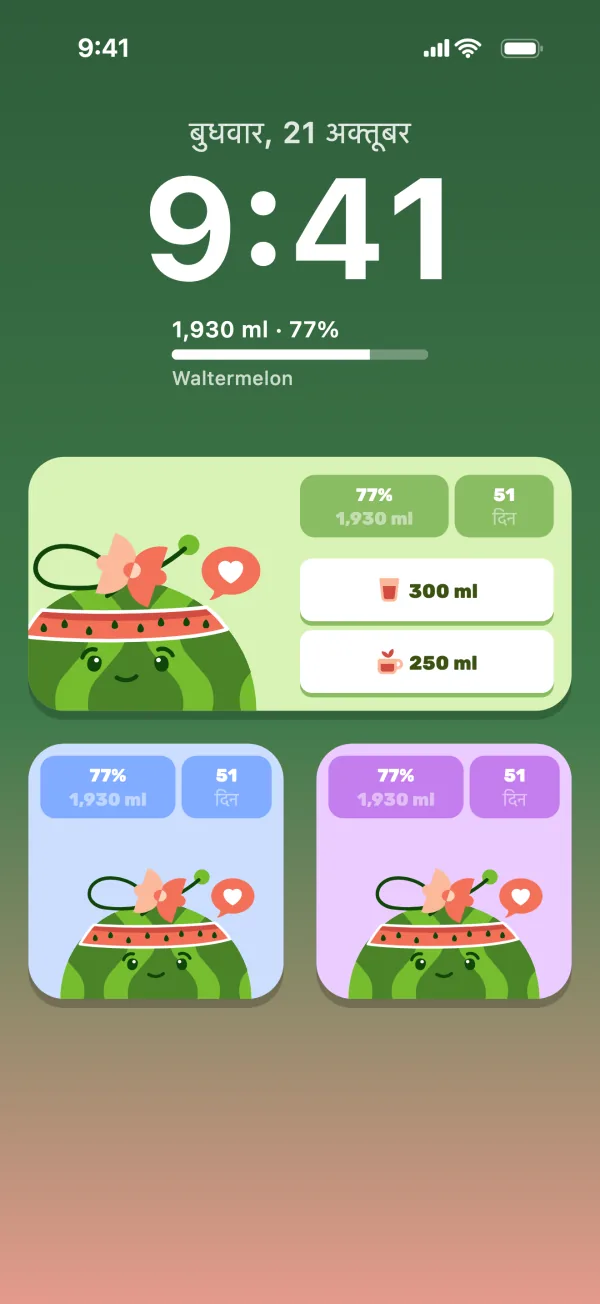 Waltermelon विजेट्स वाली लॉक स्क्रीन